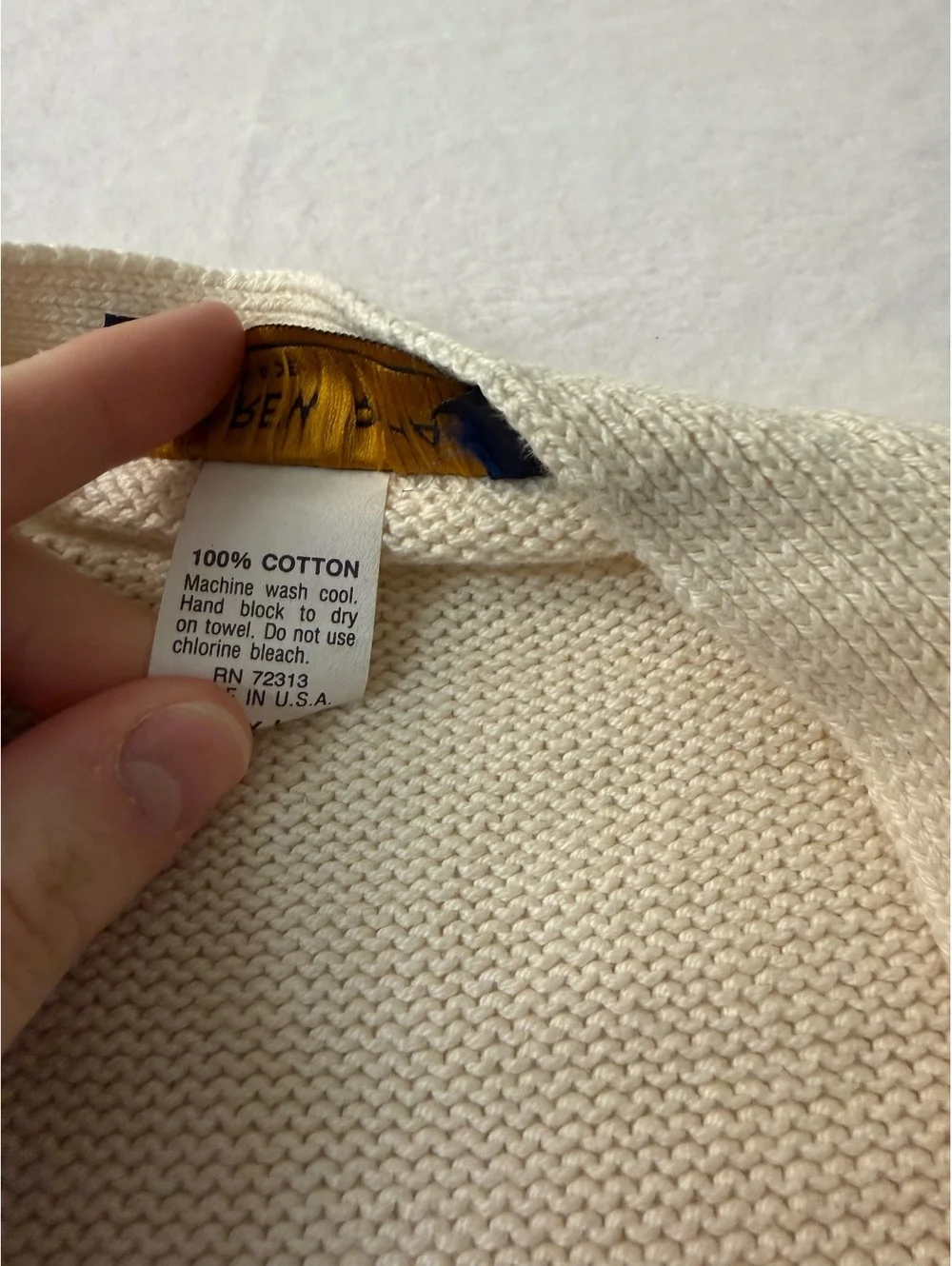 Vintage Andrew Rohan Cream Knit Cardigan Sweater XXL Made in USA Varsity Patch